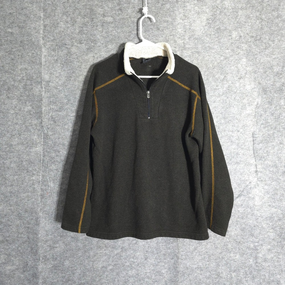 KUHL Interceptr Pullover Mens Large Olive Alfpaca Fleece 1/4 Zip Hiking Contrast